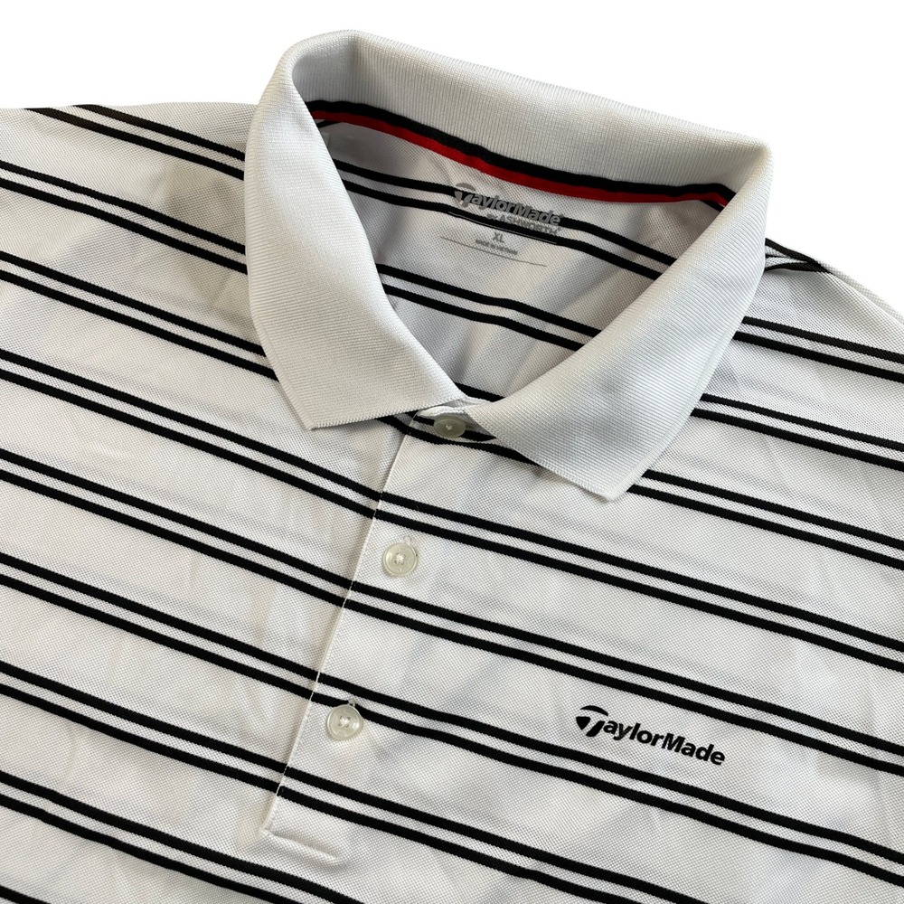 TaylorMade Ashworth Men's Sz XL Golf Polo Shirt White‎ Black Striped Performance